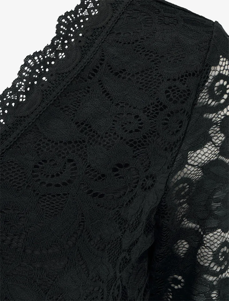 Top en dentelle à col V - Noir