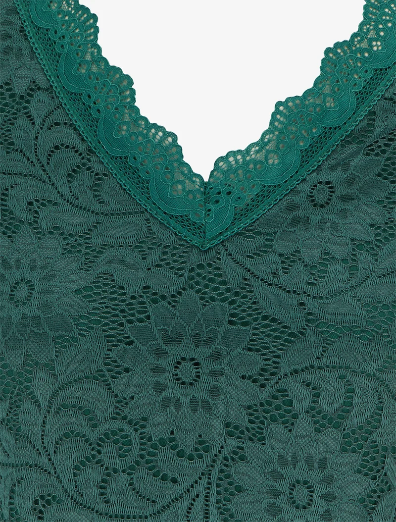 Top en dentelle à col V - Vert sapin