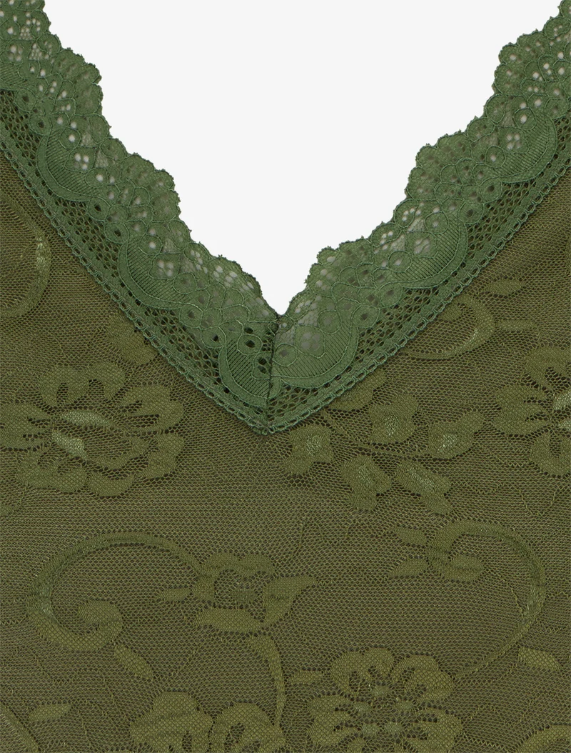 Top en dentelle à col V - Kaki