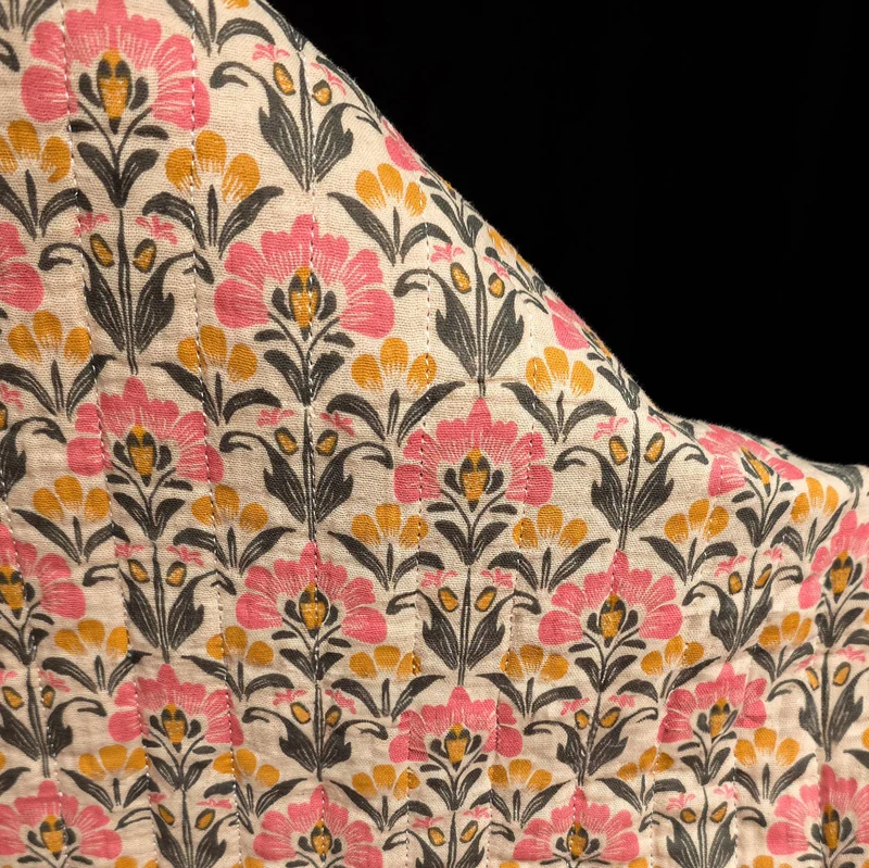 Double Gaze Matelassée Réversible | Fleurs vintage & rayures rose
