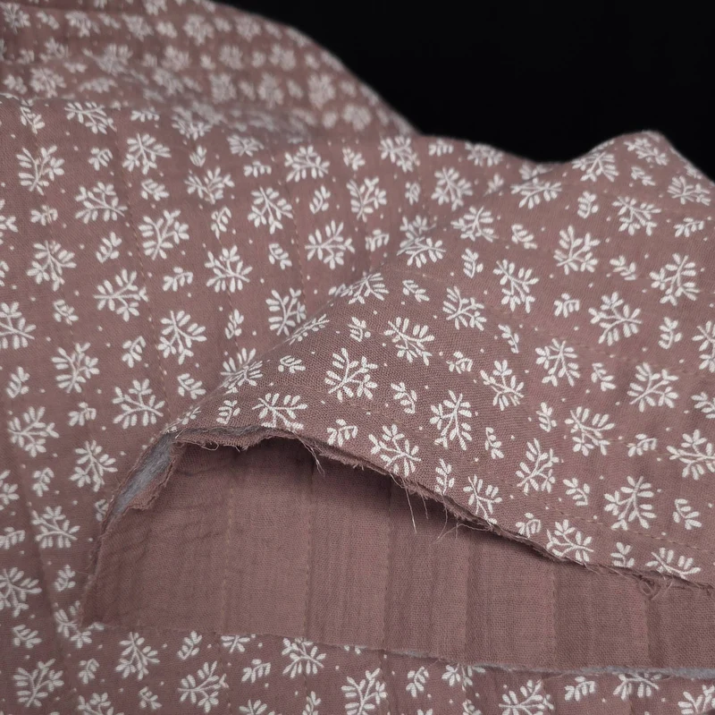 Double Gaze Matelassée réversible | Floral Châtaigne & Uni