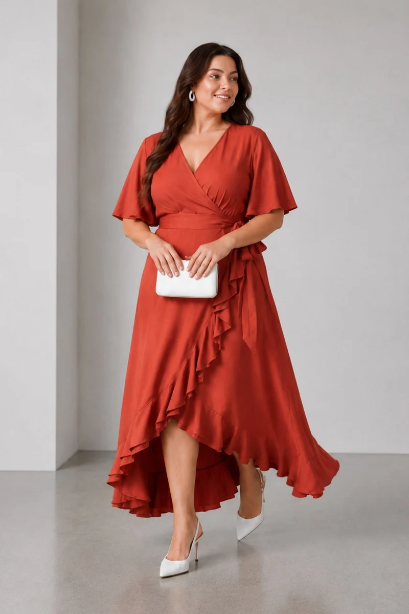 Zaliya|100% Viscose V Neck Wrap Dress