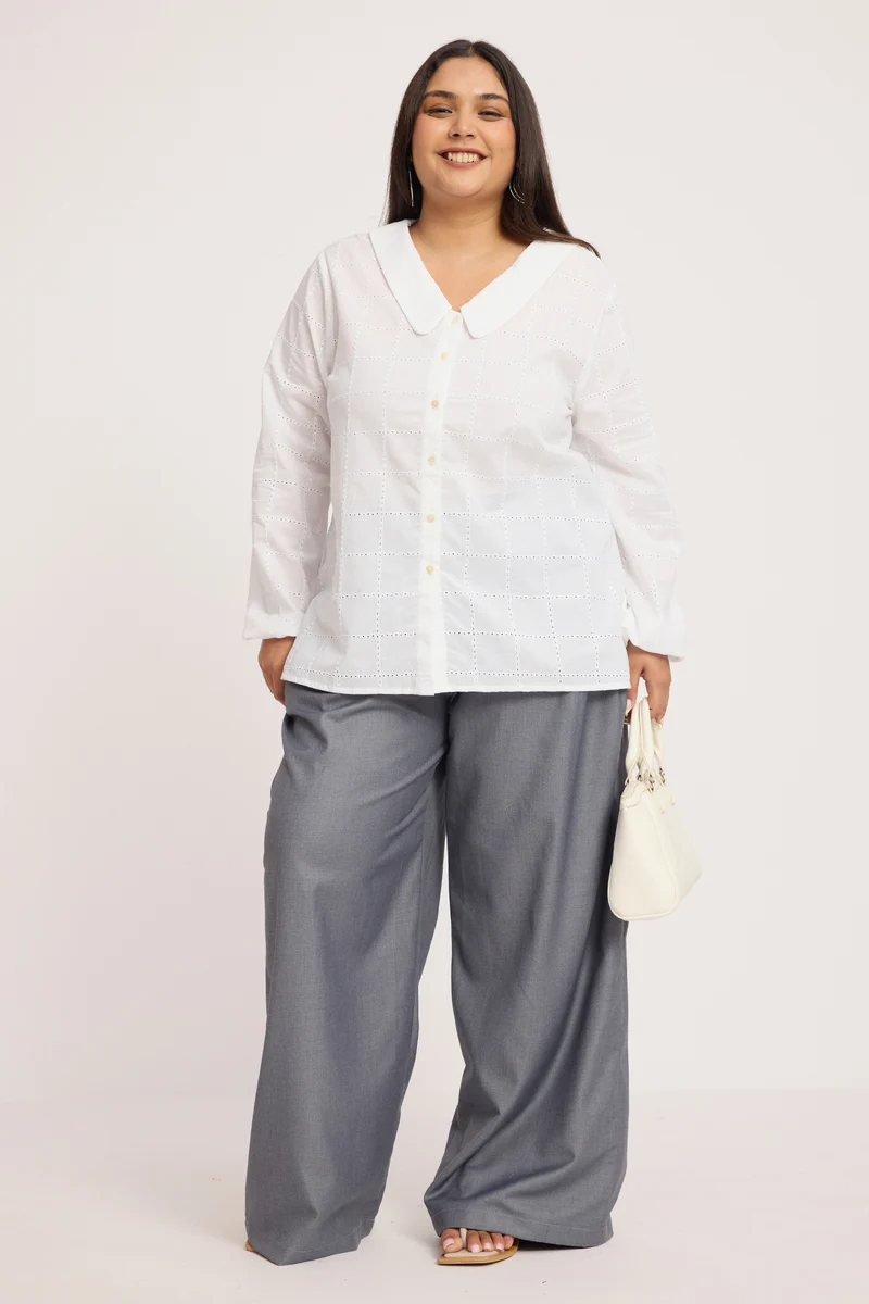 Helsya|100% Cotton Boxy Eyelet Shirt