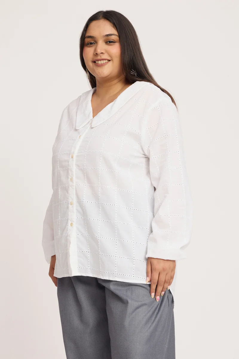 Helsya|100% Cotton Boxy Eyelet Shirt