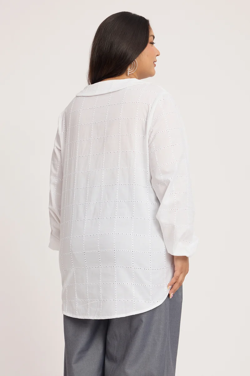 Helsya|100% Cotton Boxy Eyelet Shirt