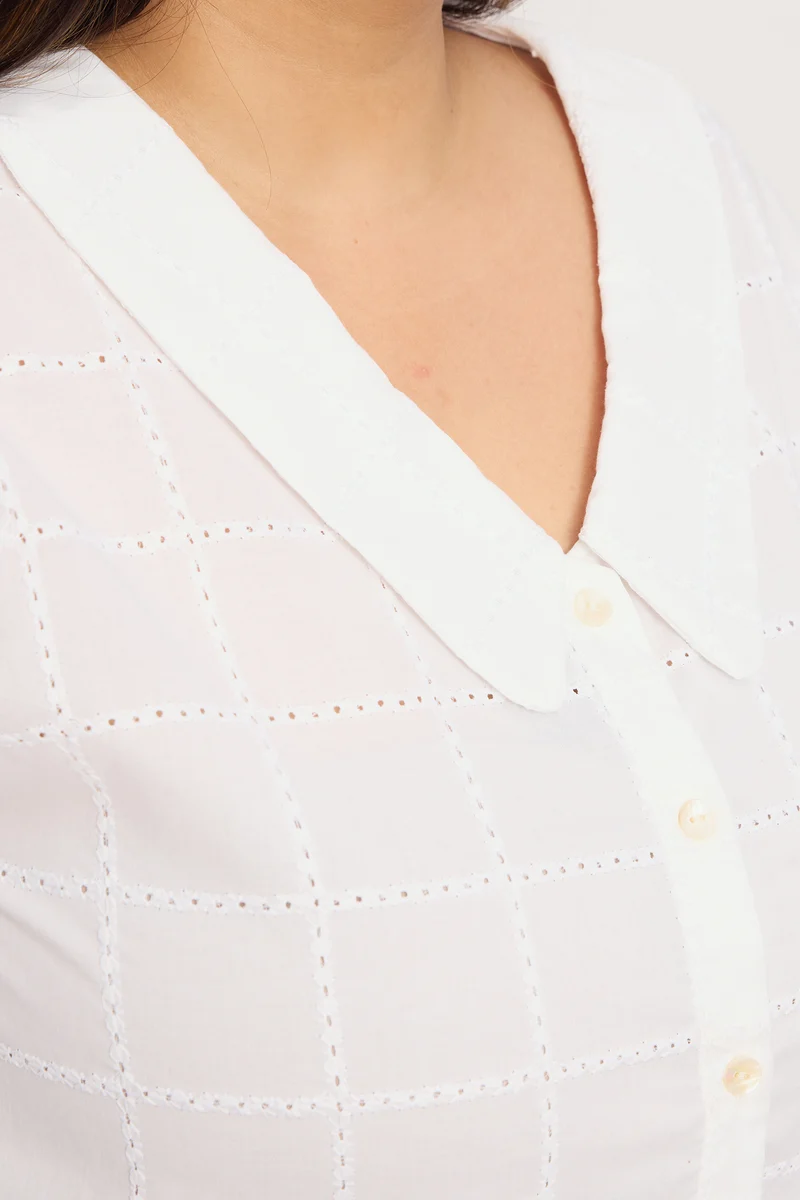 Helsya|100% Cotton Boxy Eyelet Shirt