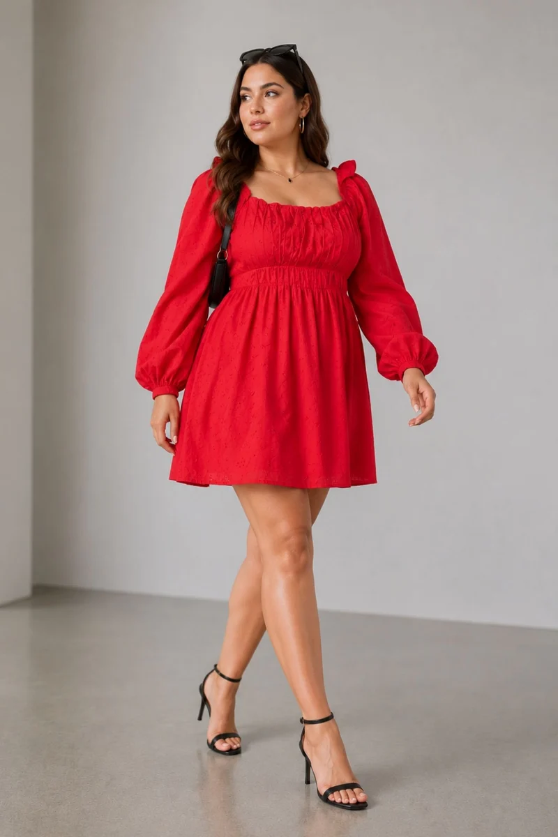 Privi|100% Cotton Schiffli Mini Dress