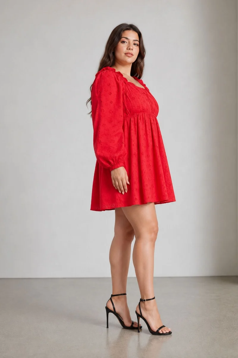 Privi|100% Cotton Schiffli Mini Dress