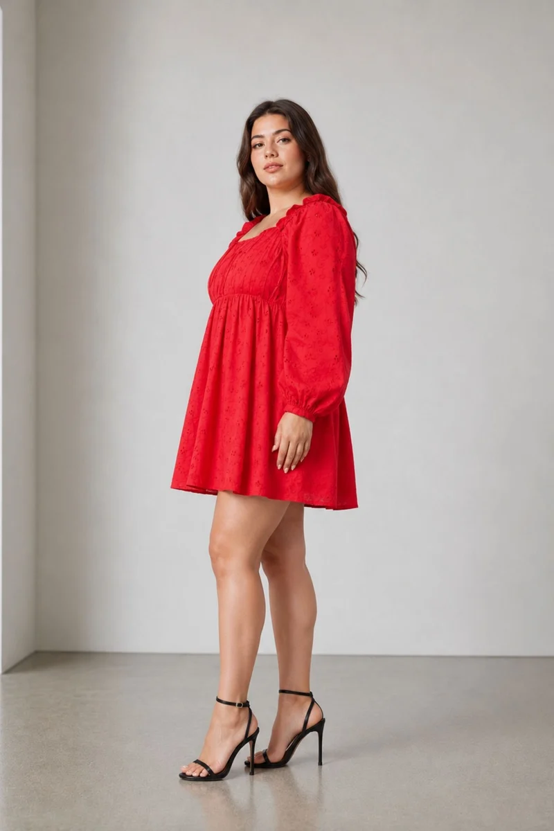 Privi|100% Cotton Schiffli Mini Dress