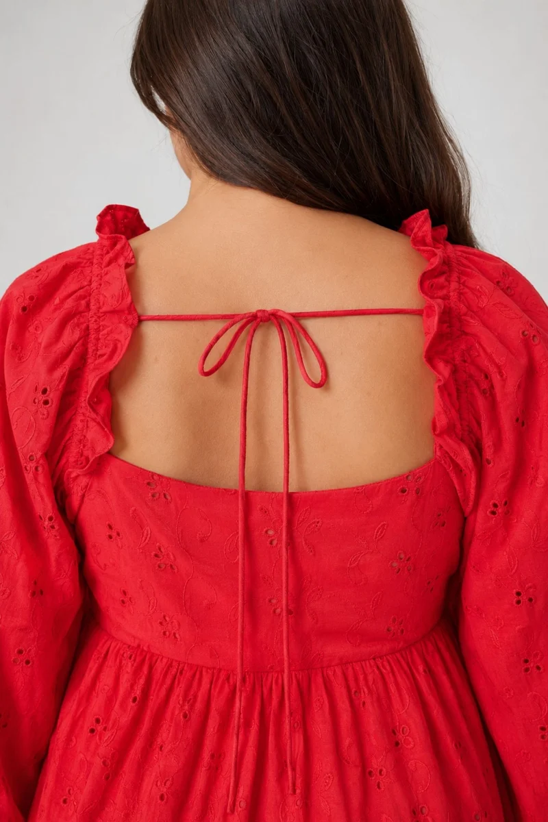 Privi|100% Cotton Schiffli Mini Dress
