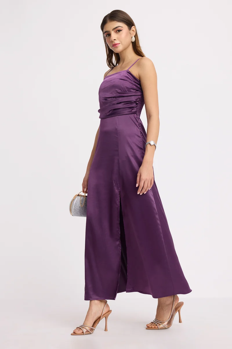 Serra|Rescued Polyester Strapless Gown With Slit