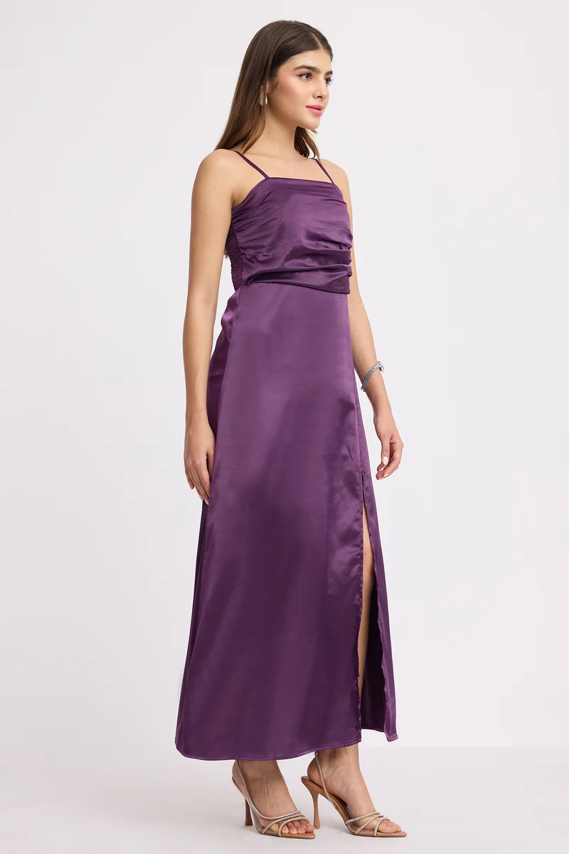 Serra|Rescued Polyester Strapless Gown With Slit