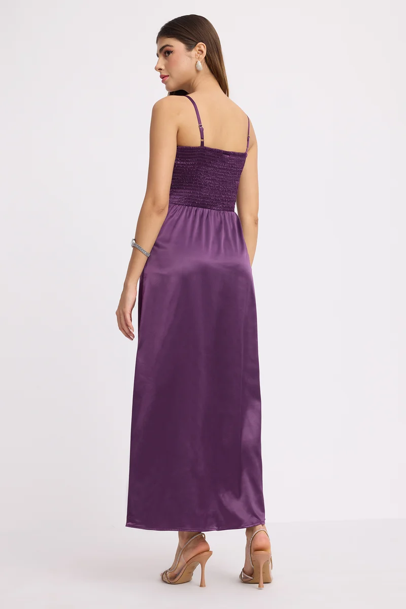 Serra|Rescued Polyester Strapless Gown With Slit