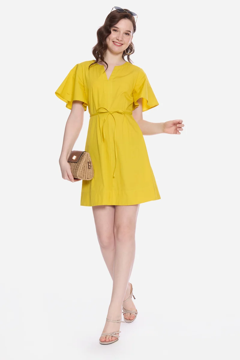 Olva|100% Cotton V-Neck Bell Sleeve Mini