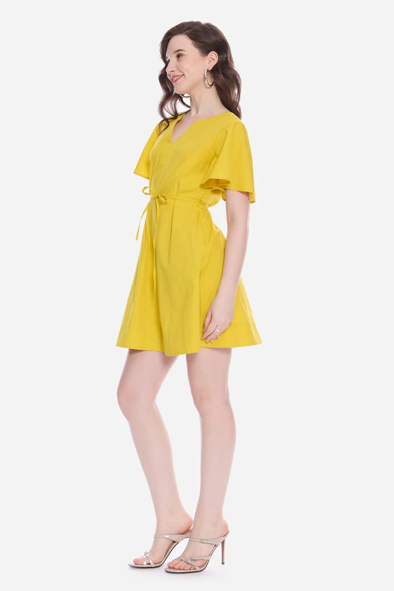Olva|100% Cotton V-Neck Bell Sleeve Mini