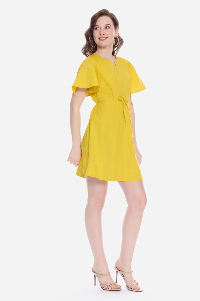 Olva|100% Cotton V-Neck Bell Sleeve Mini