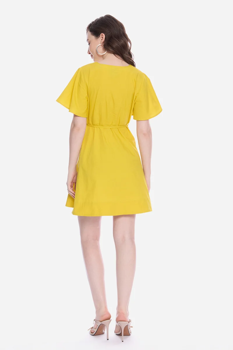 Olva|100% Cotton V-Neck Bell Sleeve Mini
