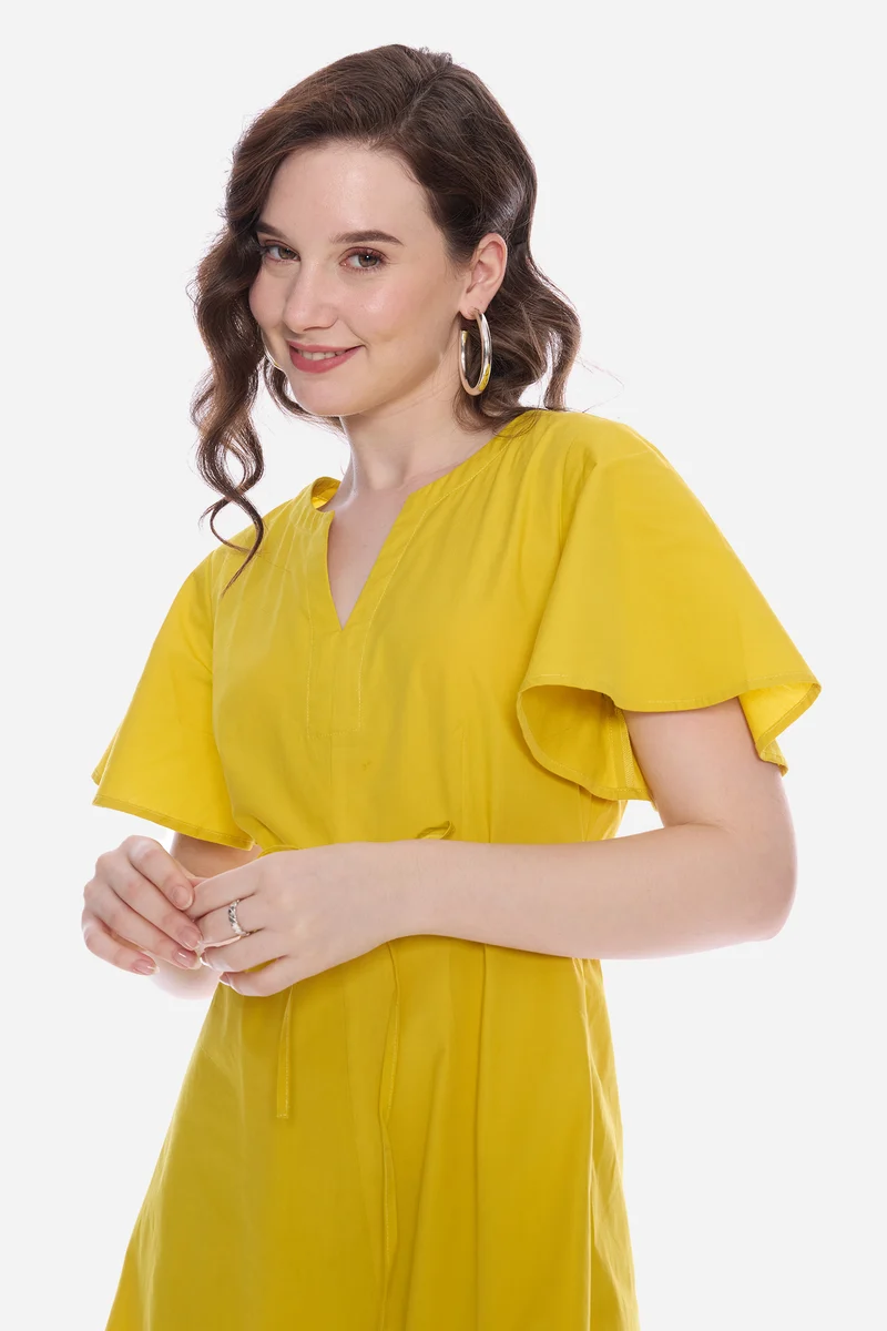 Olva|100% Cotton V-Neck Bell Sleeve Mini