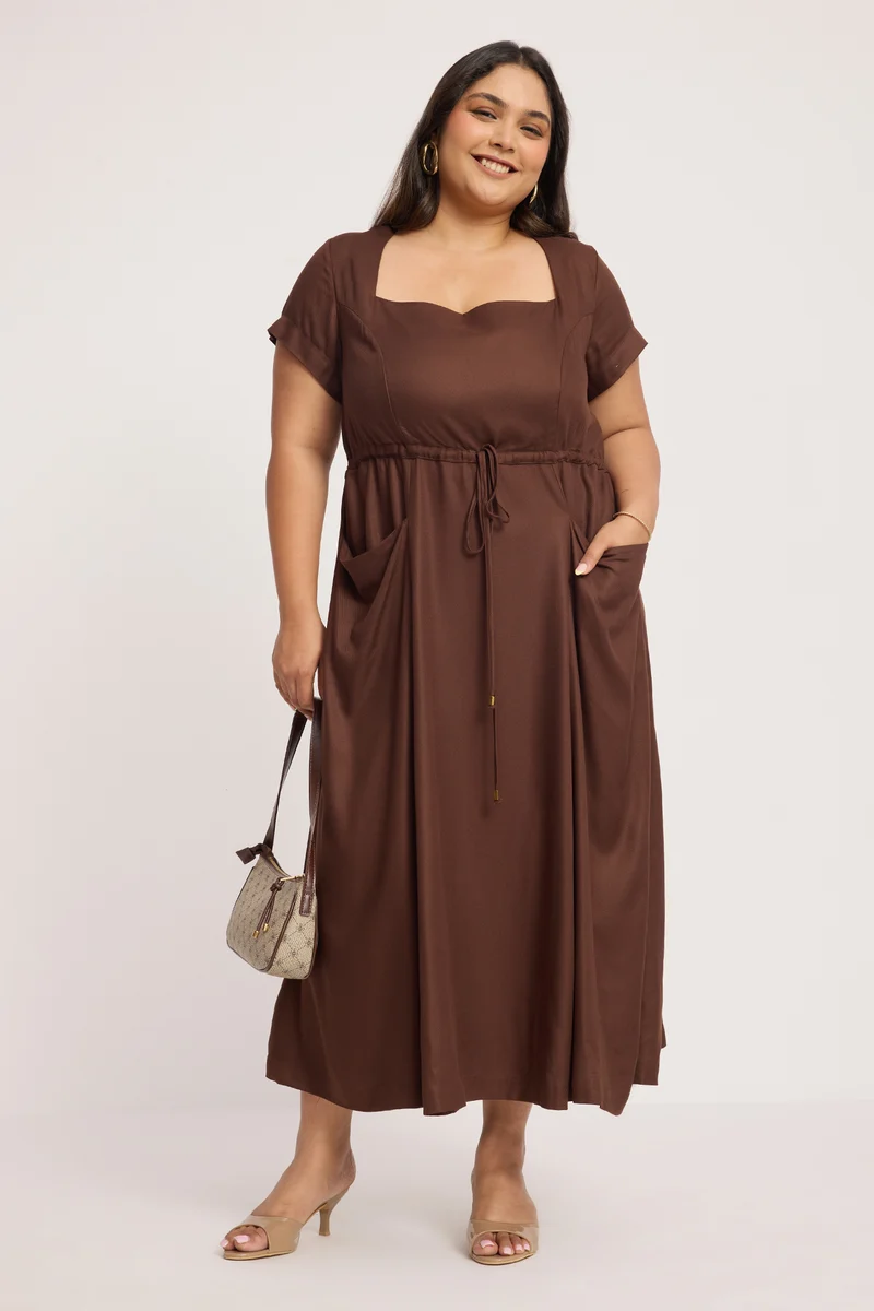 Rinru|100% Cotton Fit And Flare Midi Dress