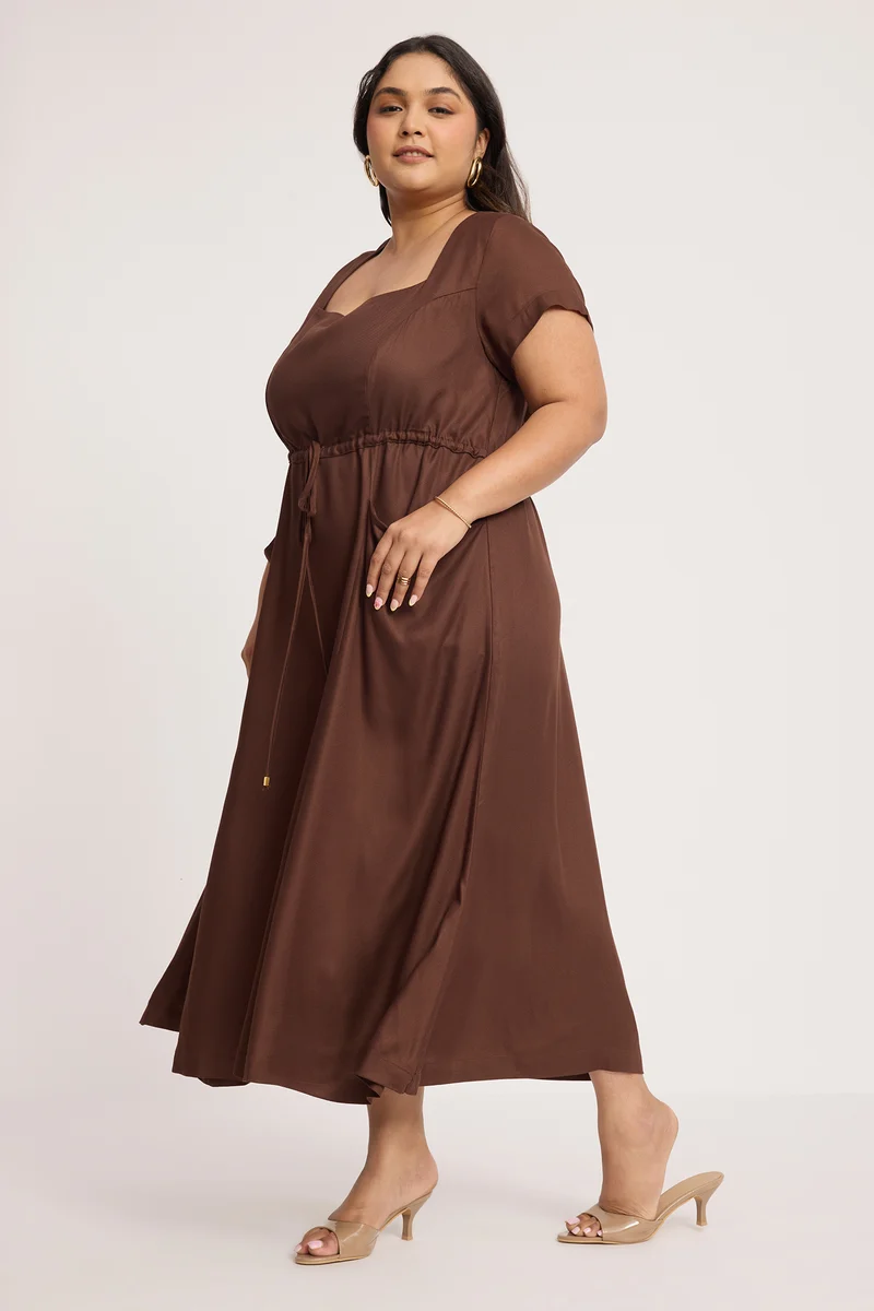 Rinru|100% Cotton Fit And Flare Midi Dress