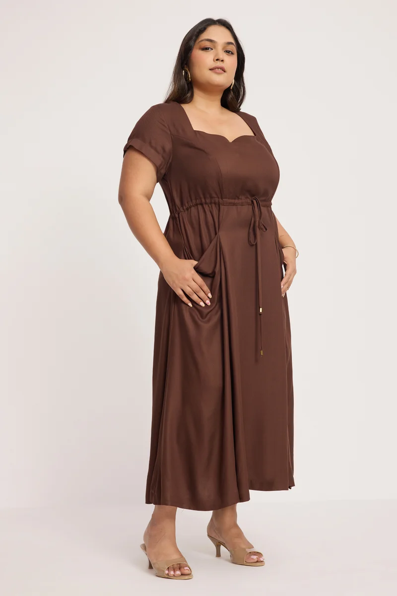 Rinru|100% Cotton Fit And Flare Midi Dress