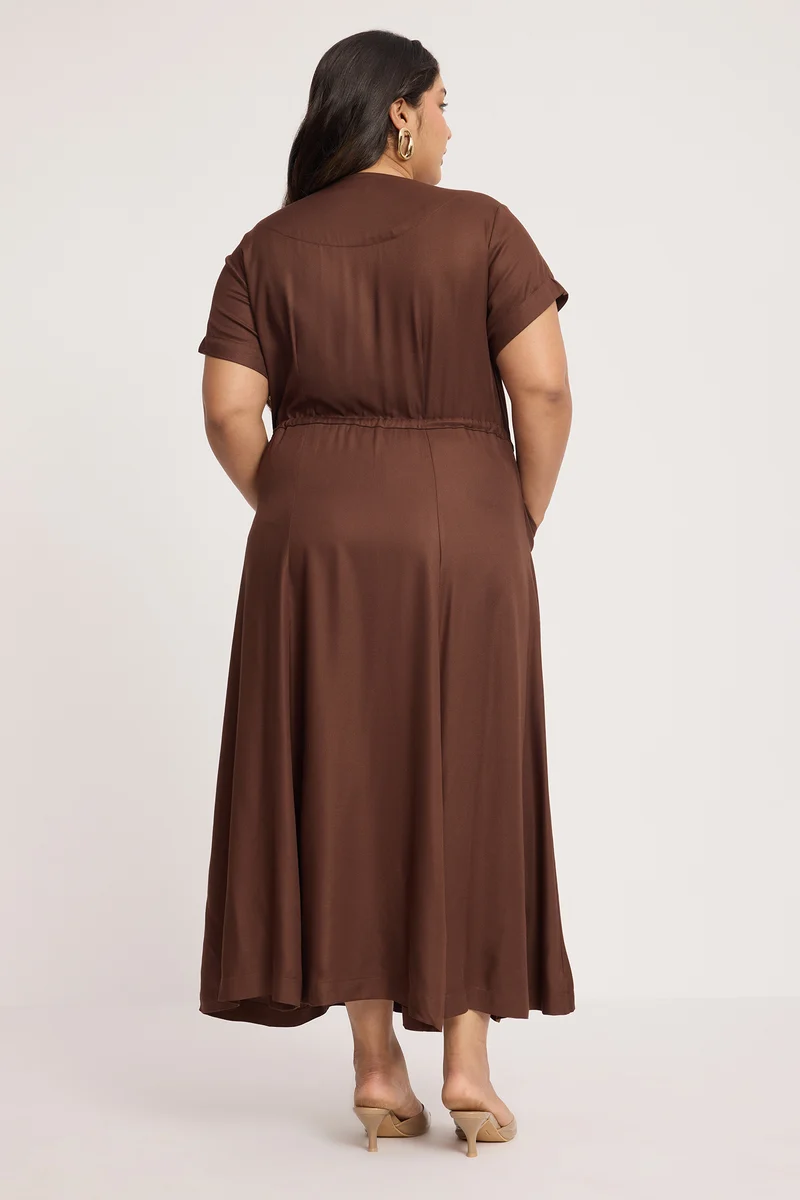 Rinru|100% Cotton Fit And Flare Midi Dress