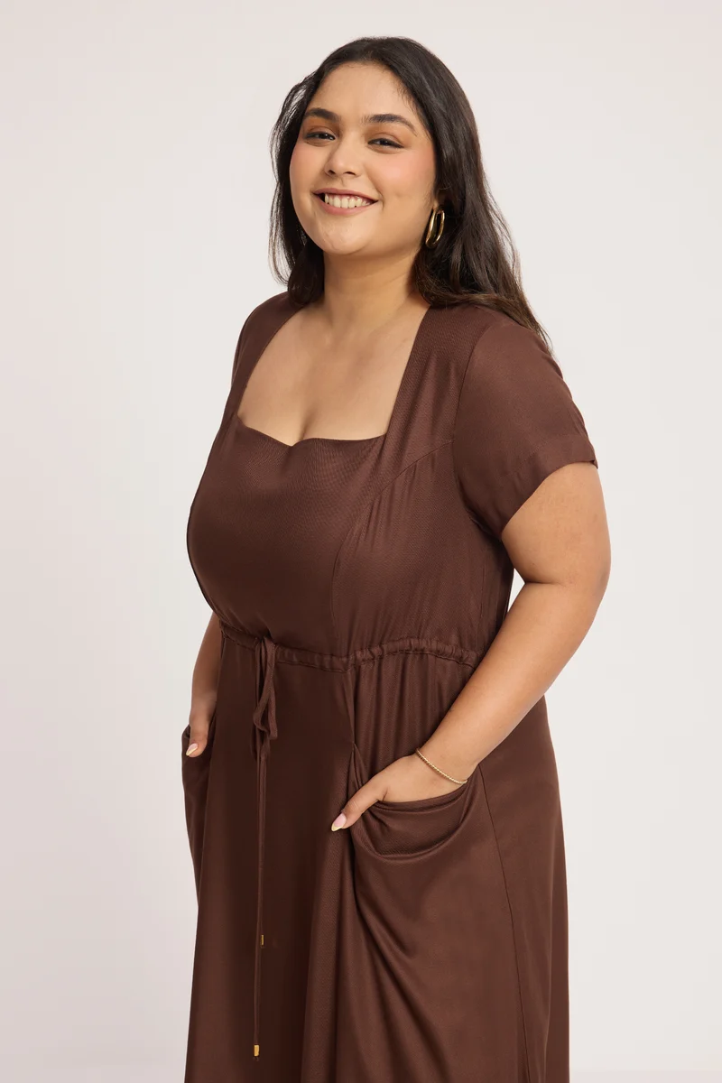 Rinru|100% Cotton Fit And Flare Midi Dress