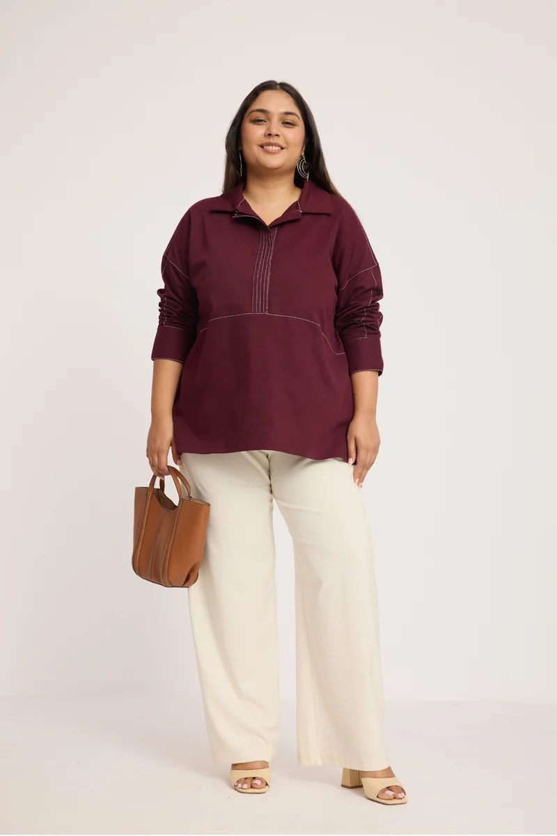 Aisra|100% Cotton Half Placket Shirt