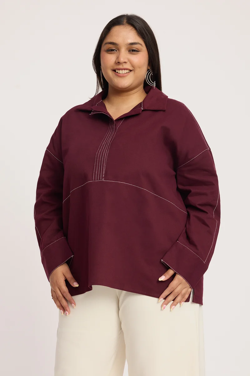 Aisra|100% Cotton Half Placket Shirt