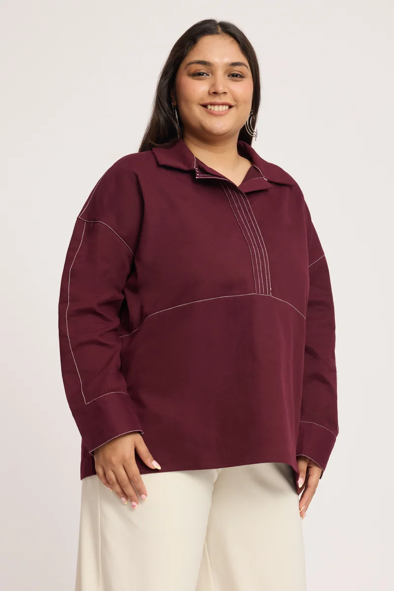 Aisra|100% Cotton Half Placket Shirt