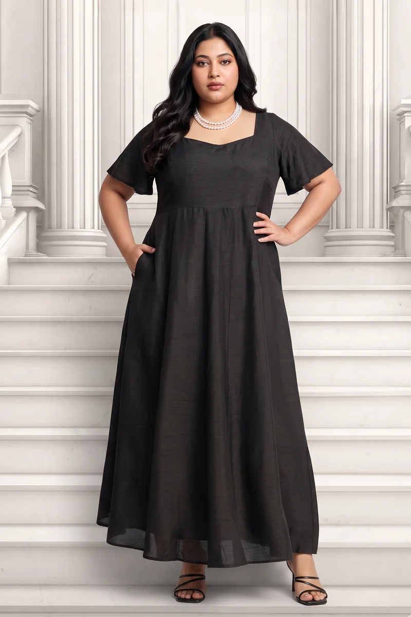 Isiy|Viscose Sweetheart Neckline Maxi Dress