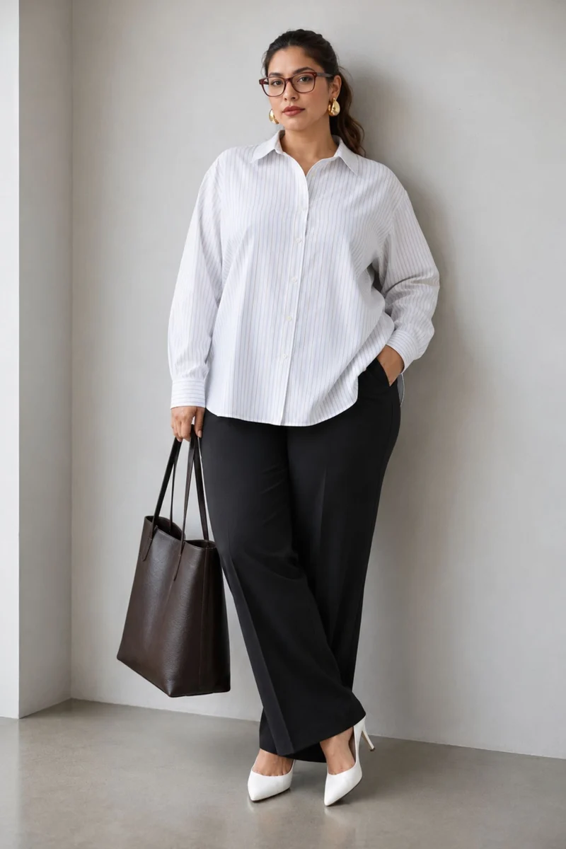Civei|100% Cotton Striped Shirt Button Detail