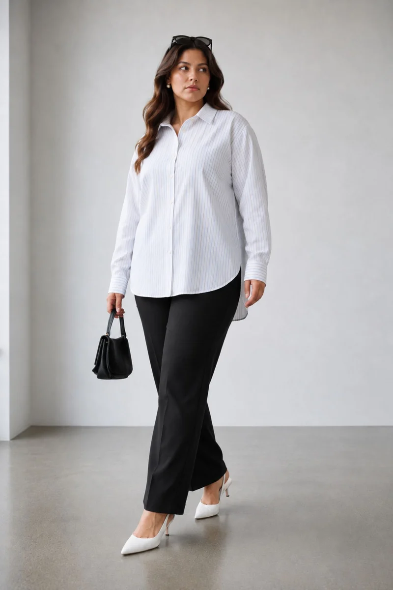 Civei|100% Cotton Striped Shirt Button Detail