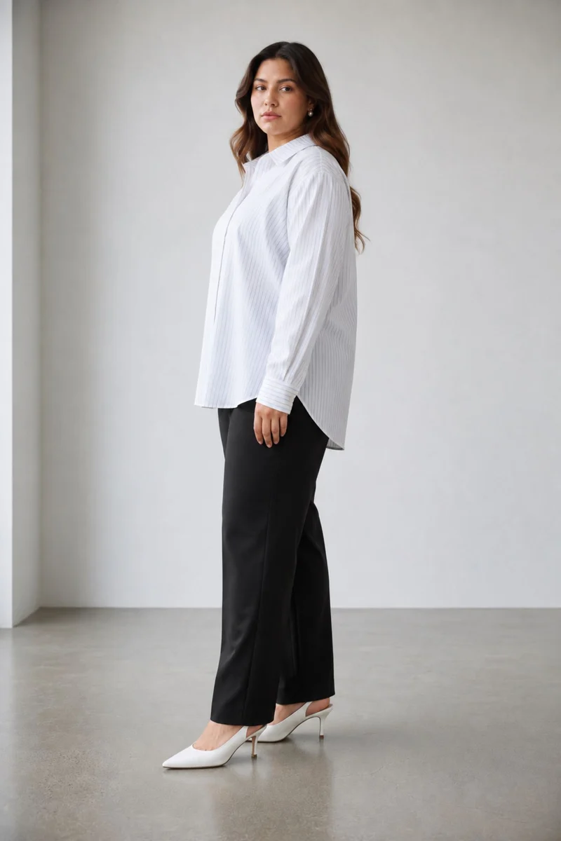 Civei|100% Cotton Striped Shirt Button Detail