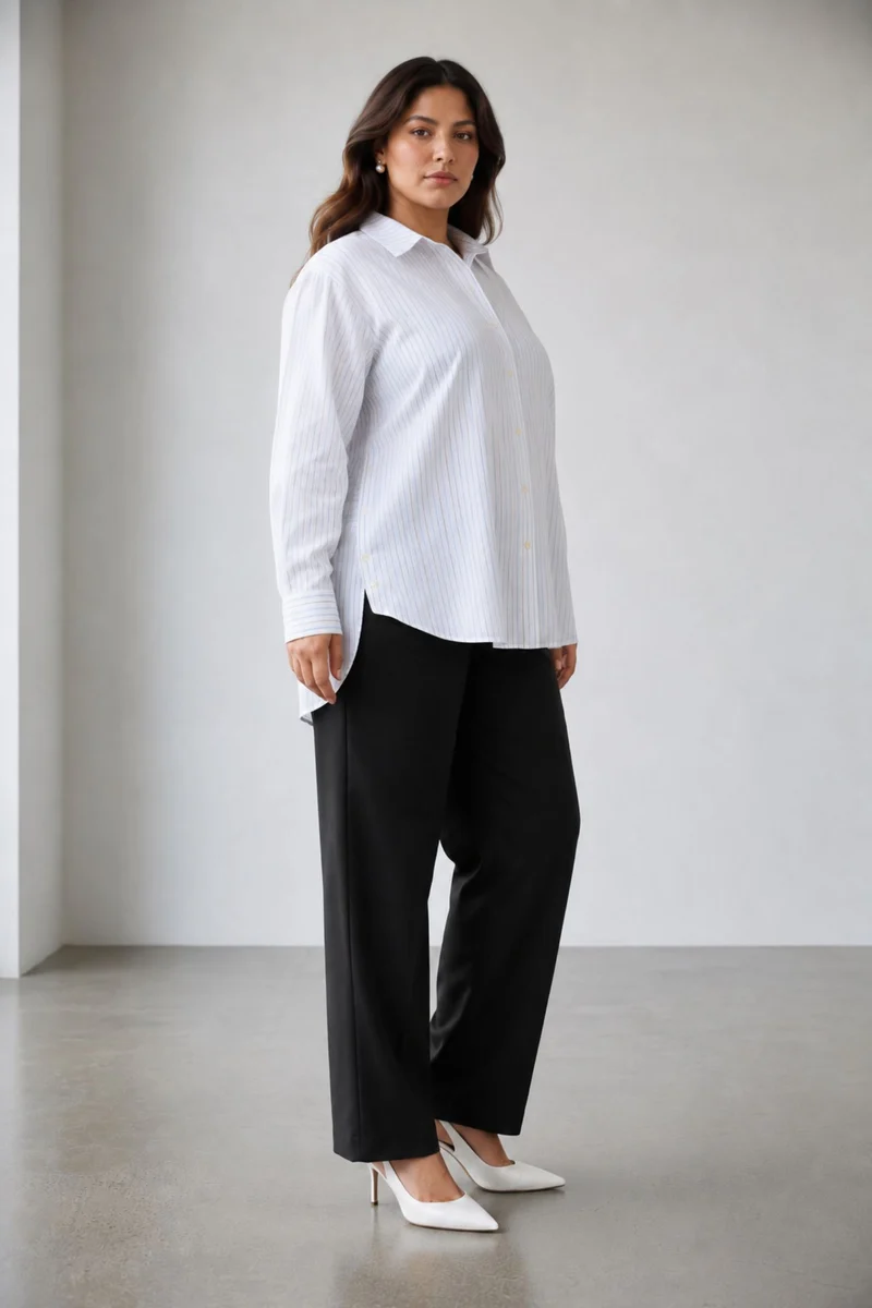Civei|100% Cotton Striped Shirt Button Detail