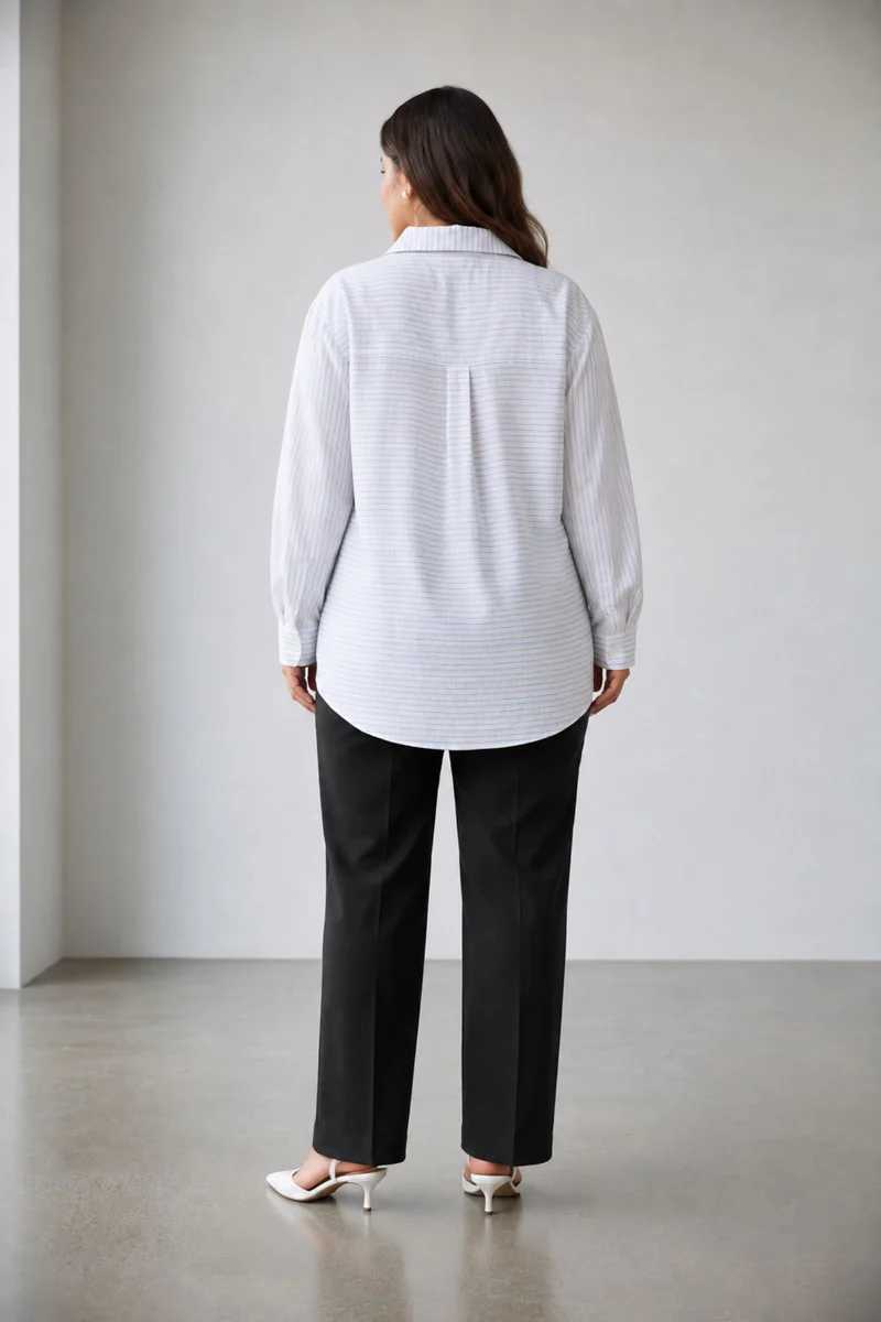 Civei|100% Cotton Striped Shirt Button Detail