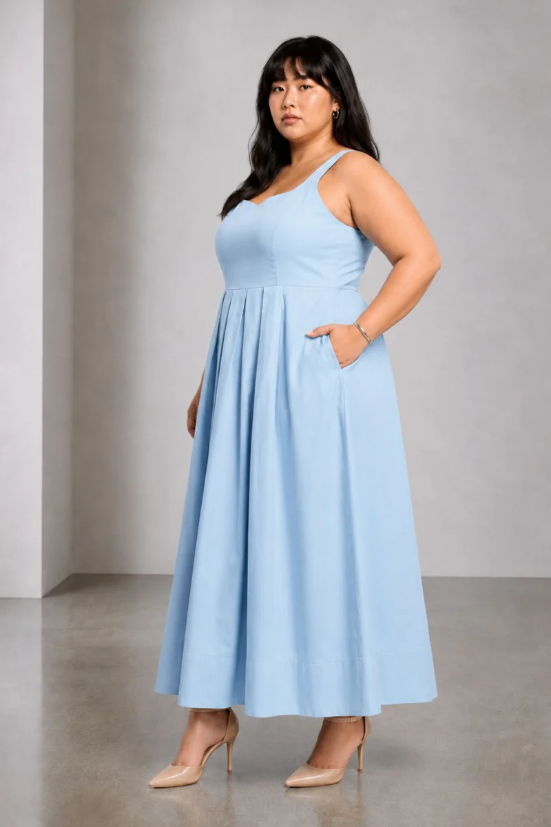 Civo|Viscose Pleated Dress With Sweetheart Neck