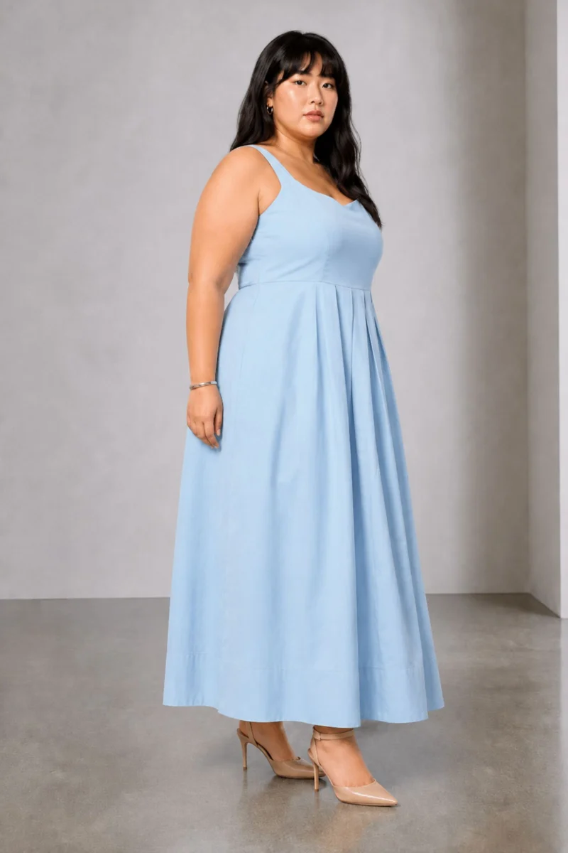Civo|Viscose Pleated Dress With Sweetheart Neck