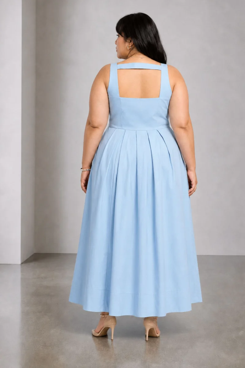 Civo|Viscose Pleated Dress With Sweetheart Neck