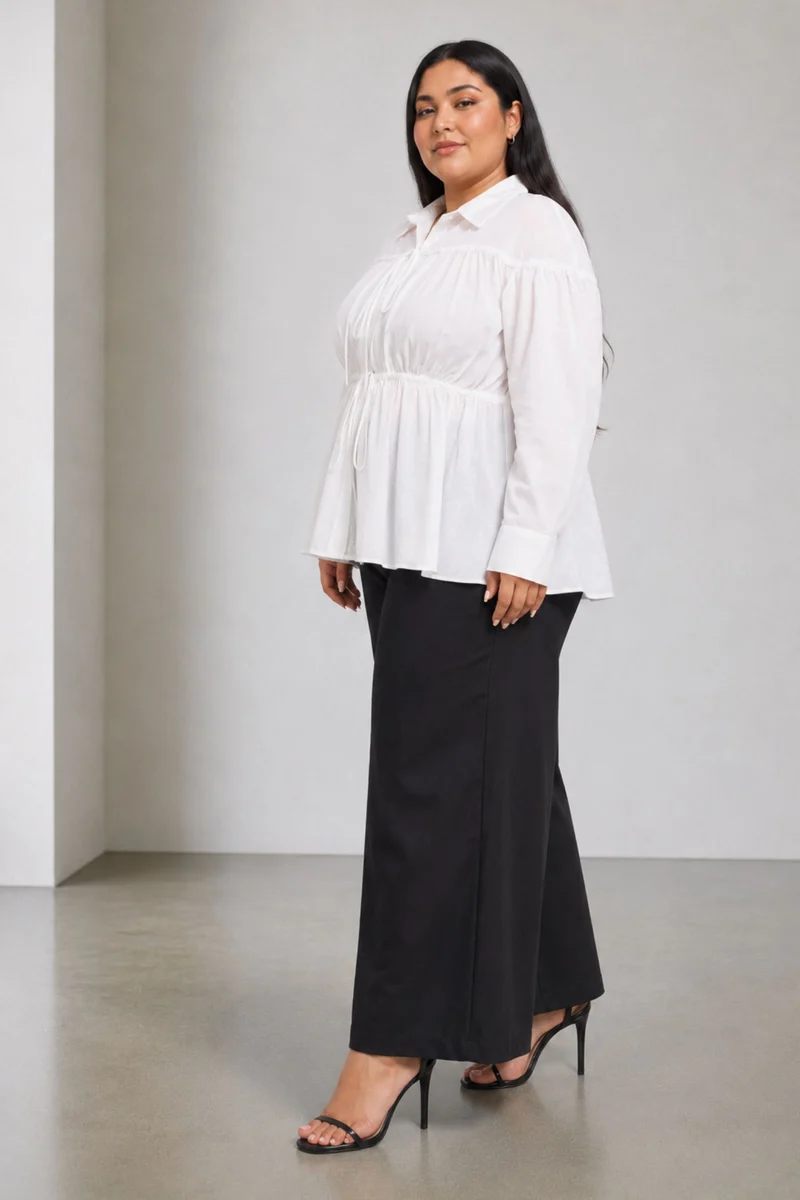 Teive|100% Cotton Gathered Tie Up Shirt
