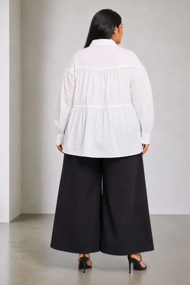 Teive|100% Cotton Gathered Tie Up Shirt