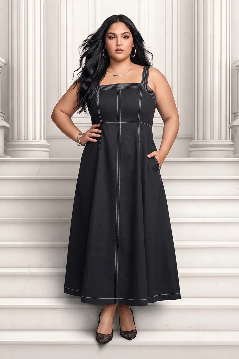 Keemh|100% Cotton Panelled Flared Midi Dress