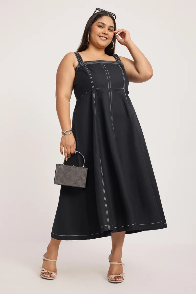 Keemh|100% Cotton Panelled Flared Midi Dress