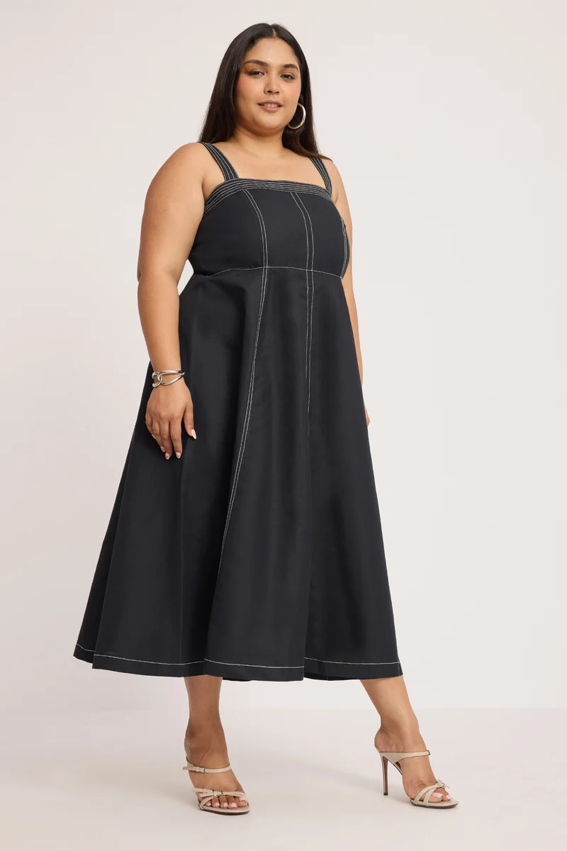 Keemh|100% Cotton Panelled Flared Midi Dress