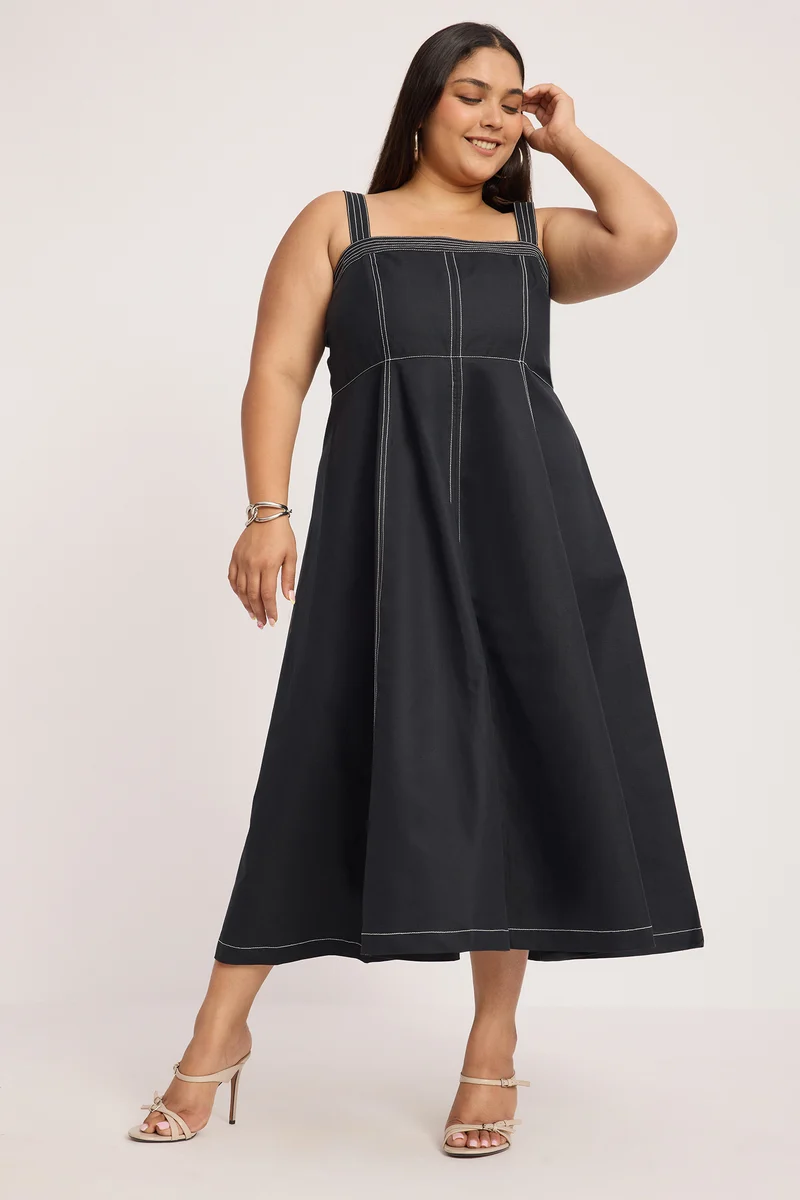 Keemh|100% Cotton Panelled Flared Midi Dress