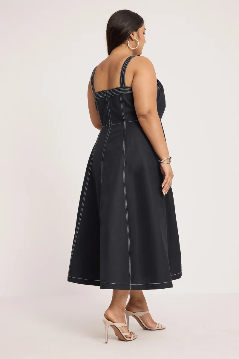 Keemh|100% Cotton Panelled Flared Midi Dress