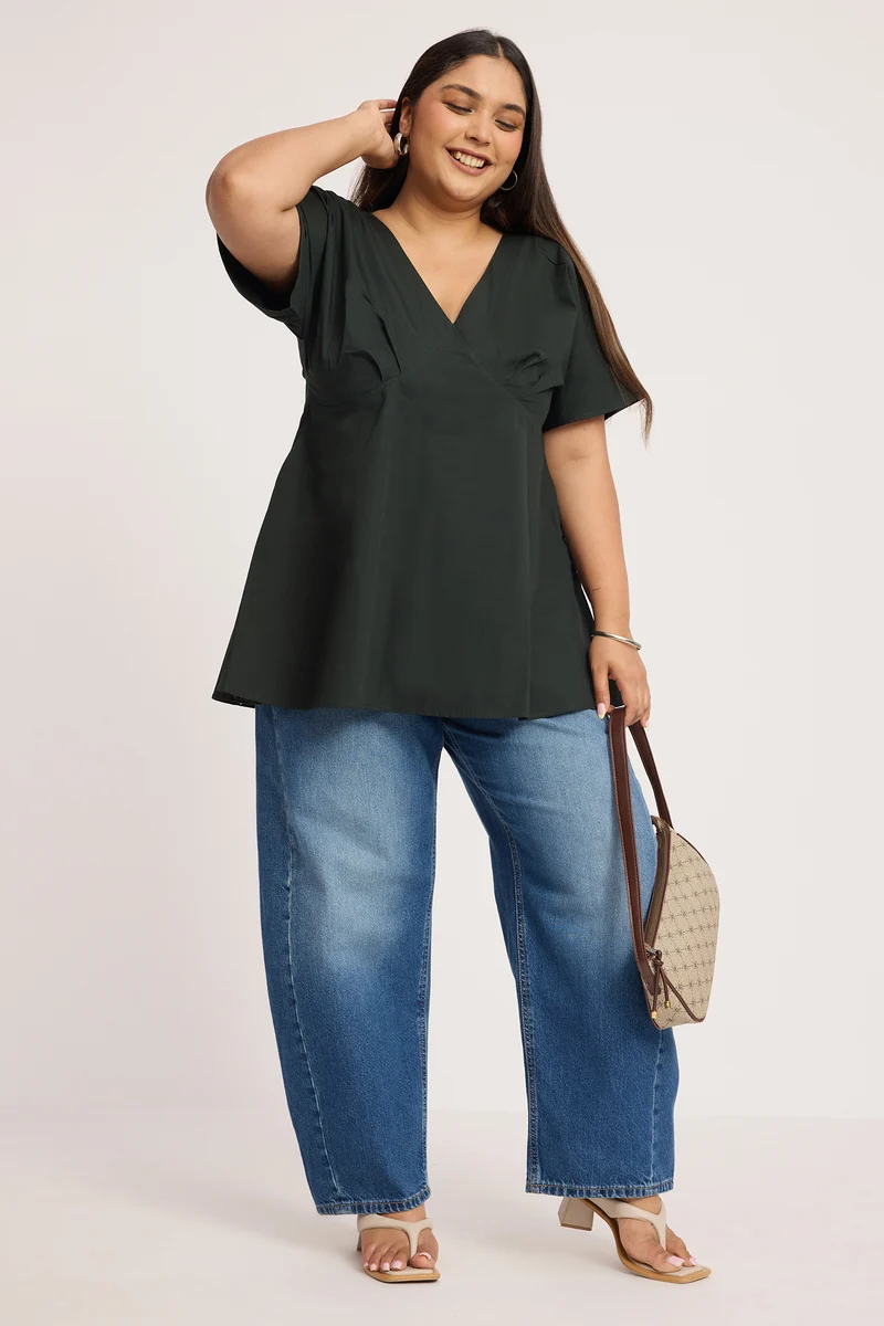 Siyni|100% Cotton V Neck Fit & Flare Top