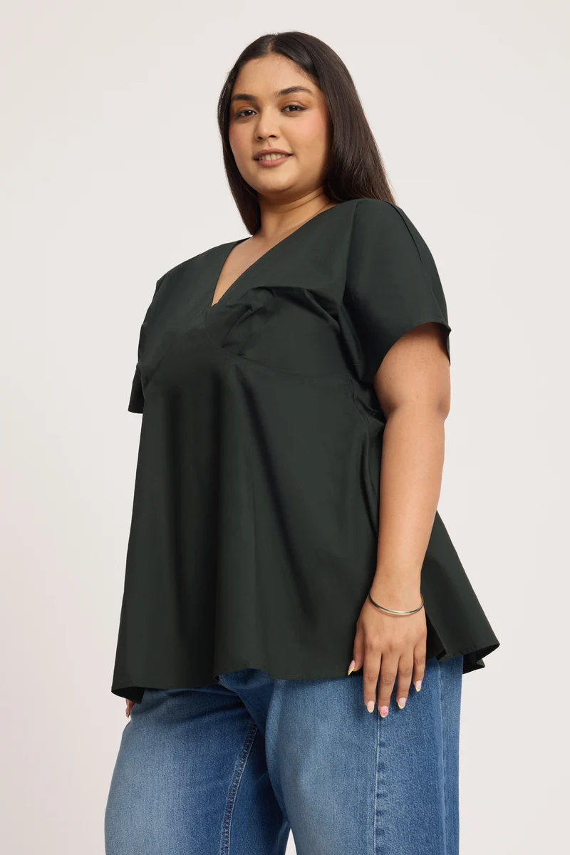 Siyni|100% Cotton V Neck Fit & Flare Top