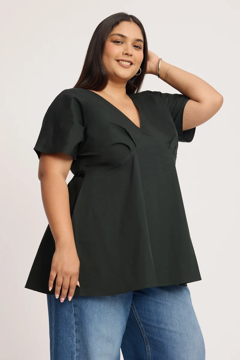 Siyni|100% Cotton V Neck Fit & Flare Top