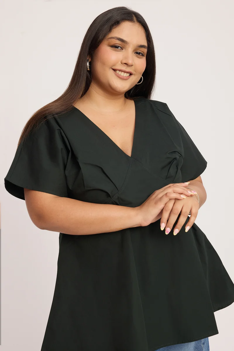 Siyni|100% Cotton V Neck Fit & Flare Top